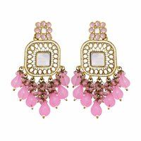 Kundan Square Pearl Drops Earring