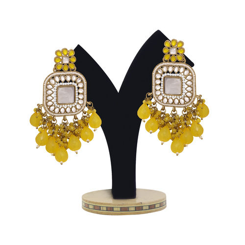 Kundan Square Pearl Drops Earring.