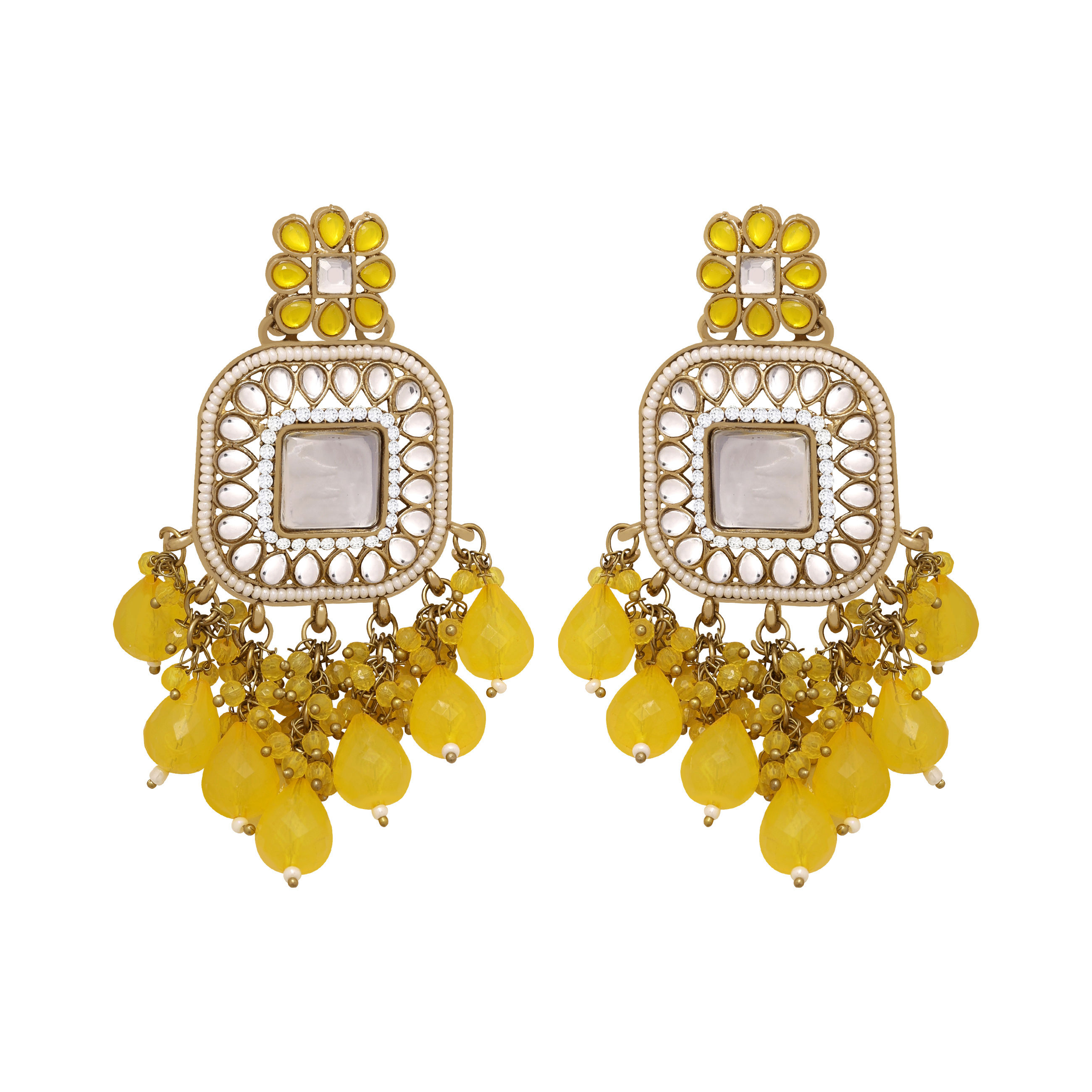 Kundan Square Pearl Drops Earring.