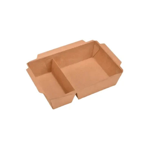 2 Two Compartment Paper Meal Tray With Lid - Color: Brown