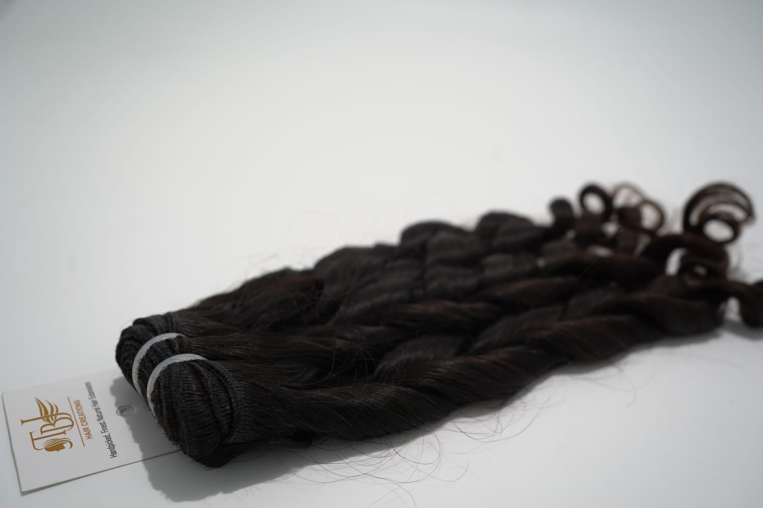 Black Indian Remy Roll Curly Human Hair Weft Extension