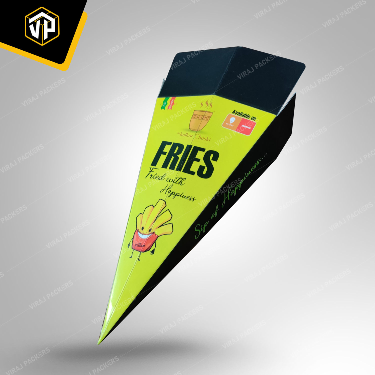 French Fries Cone / Paper Food Cone Packaging For French Fries Takeaway Box