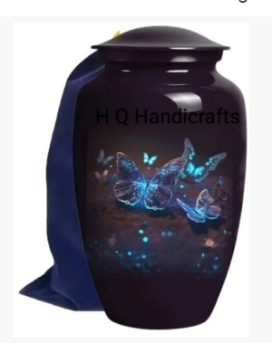 Memorial Blue Butterfly Designs Cremation Urn - Color: Dark Chocolate (#1F0101)