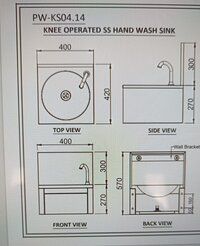 Knee operated ss material hand wash Sink