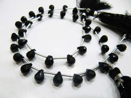 Natural Black Spinel Faceted Drop Shape 6x8mm Beads Strand 8 inches long