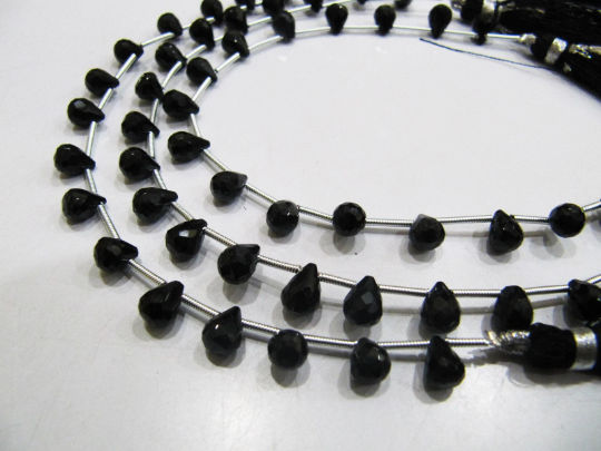 Natural Black Spinel Faceted Drop Shape 6x8mm Beads Strand 8 inches long