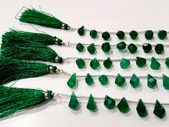 Natural Green Onyx Faceted Teardrop 6x10mm to 9x15mm Beads Strand 8''long