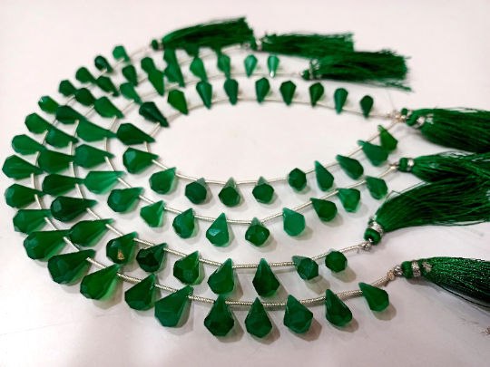 Natural Green Onyx Faceted Teardrop 6x10mm to 9x15mm Beads Strand 8''long