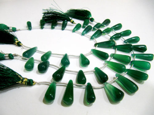 Natural Green Onyx Tear Drop Shape Plain 20 to 25mm long Beads Strand 8 Inch Long