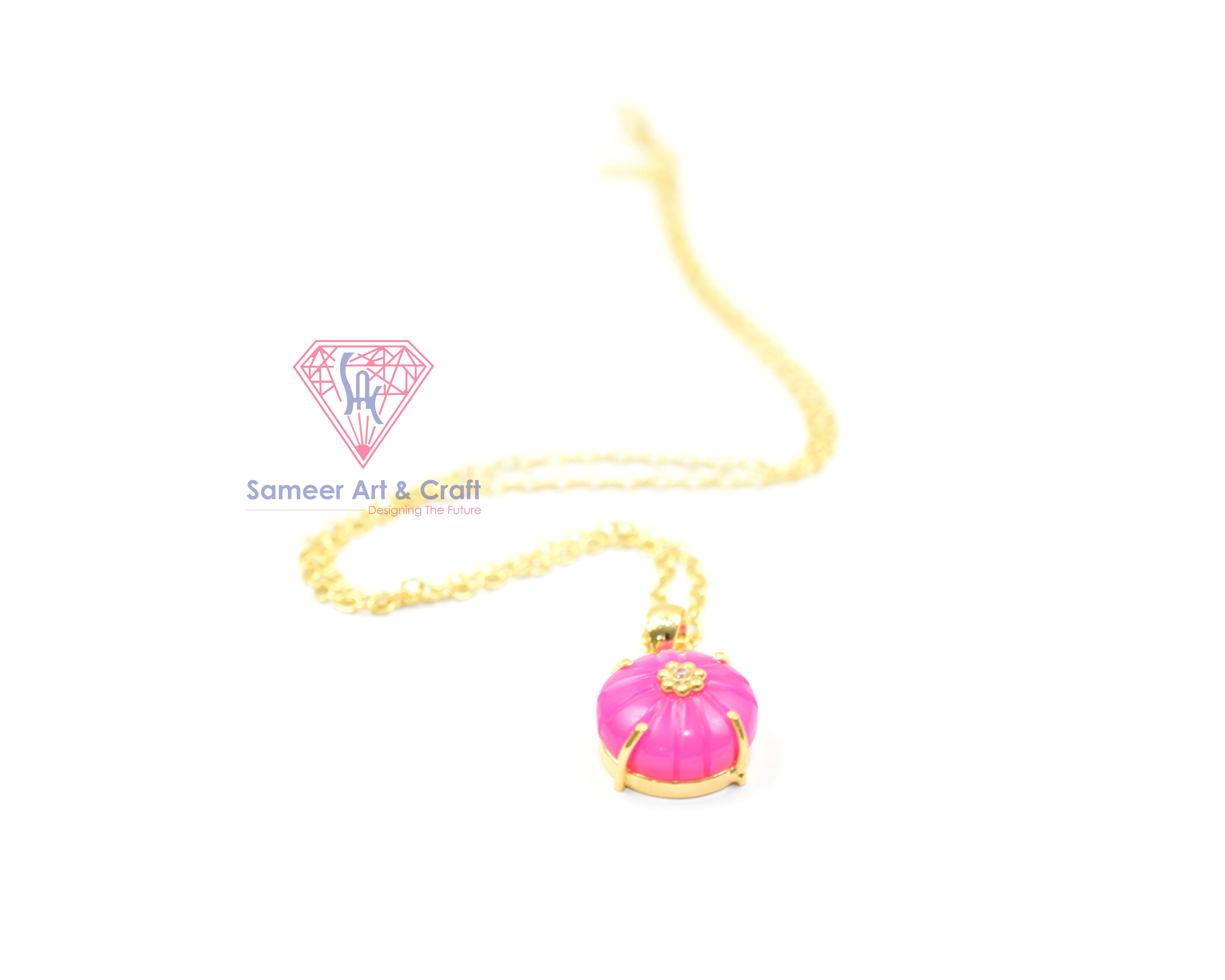 Hot Pink Chalcedony Gemstone Gold Plated Handmade Pendant