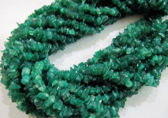 Natural Green Onyx Uncut Nugget 6mm To 9mm Beads Strand 35''Long