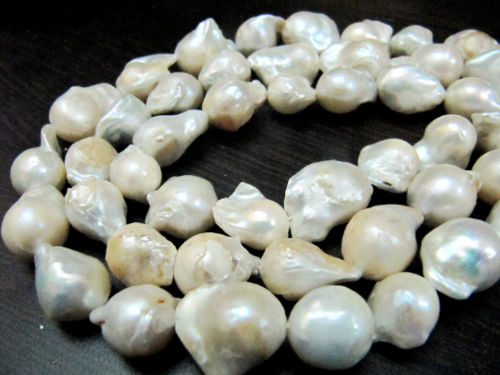 Natural White Pearl Baroque Shape / Nugget Shape15 to 20mm Beads strand 16'' long