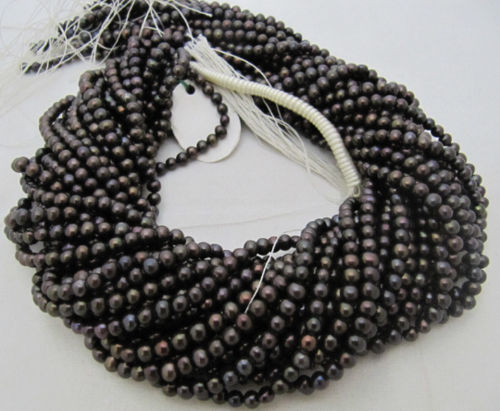 Natural Black Pearl 4mm Round Shape Beads Strand 15 -16 inches Long