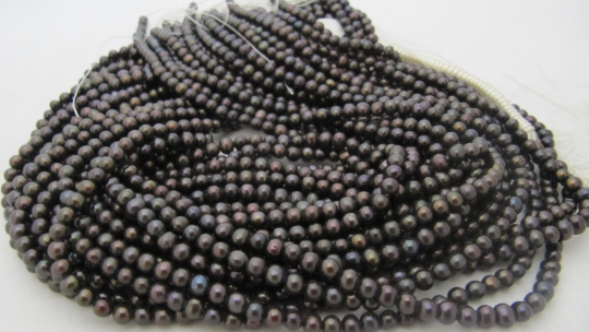 Natural Black Pearl 4mm Round Shape Beads Strand 15 -16 inches Long