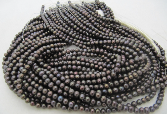 Natural Black Pearl 4mm Round Shape Beads Strand 15 -16 inches Long