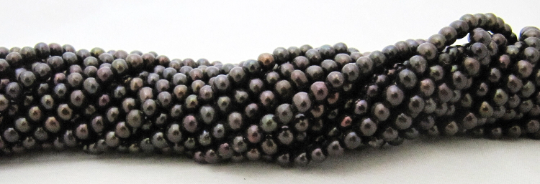 Natural Black Pearl 4mm Round Shape Beads Strand 15 -16 inches Long