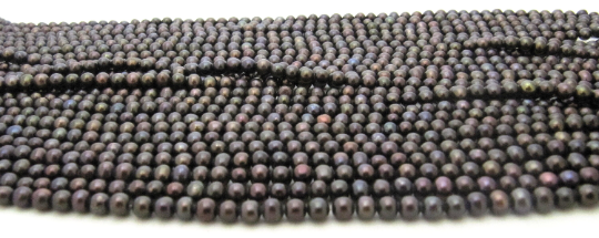 Natural Black Pearl 4mm Round Shape Beads Strand 15 -16 inches Long