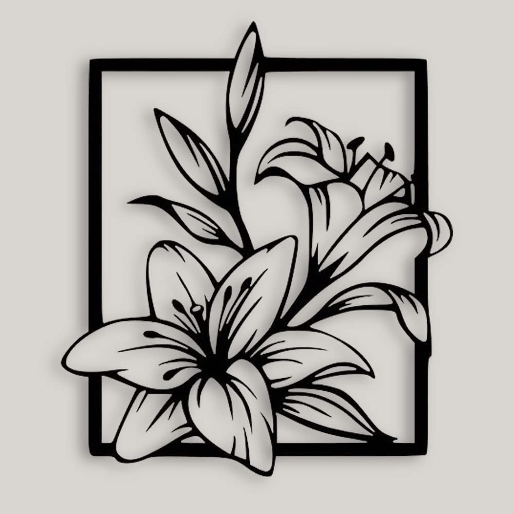 Iron Flower In Frame Rectangular Laser Cut Black Finish Wall Art For Your Home And Office Decor And Return Gift