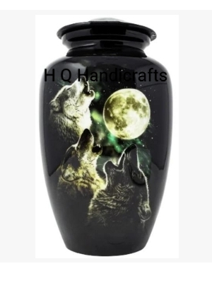 Wolf Human Ash Cremation Urn - Color: Black