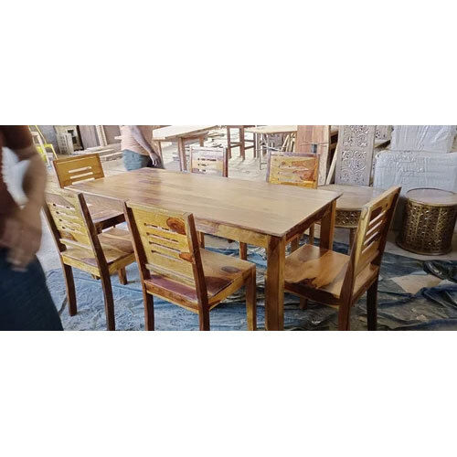 Sisham Wood Wooden 6 Seater Dining Table - Artwork: Handmade