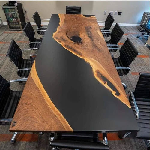 Epoxy Resin Wooden Office Table Set - Color: Brown And Black