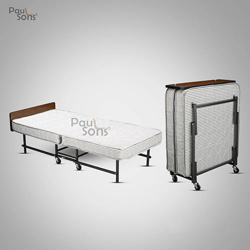 Black Heavy Duty Folding Rollaway Bed with Foam Mattress and Wheels