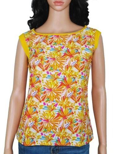 Ladies Sleeveless Woven Yellow Top