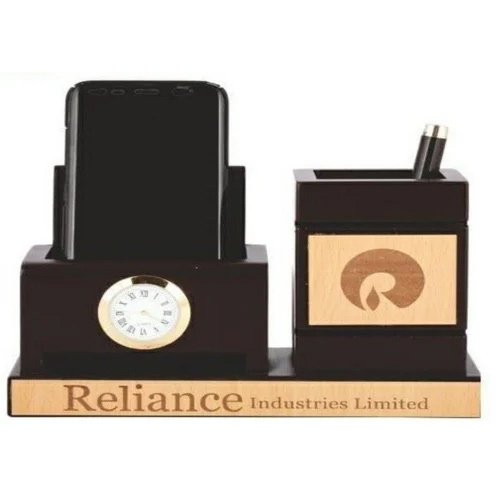 Wooden Pen Holder With Clock - High-Quality Wood, Rectangular Shape | Durable Design for Organizing Pens and Office Supplies, Battery Operated Clock