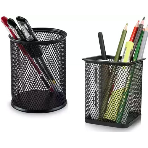 Metal Pen Holder - High-Quality Mesh Metal Design | Round & Square Shapes for Home, College, and Office Use