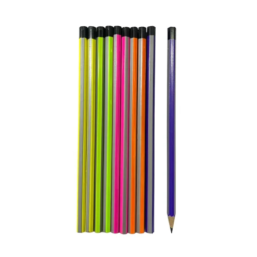 Neon Colour And Silver Hexagon Rubber Tip Pencils With Depping