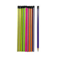 Neon Colour And Silver Hexagon Rubber Tip Pencils With Depping - Polymer, 1x10 Packing, Multicolor | High Quality, Unique Hexagon Shape, Ideal For Writing & Sketching