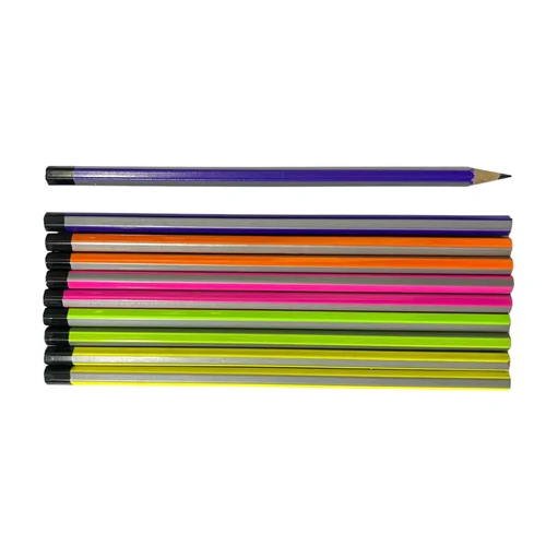 Neon Colour And Silver Hexagon Rubber Tip Pencils With Depping