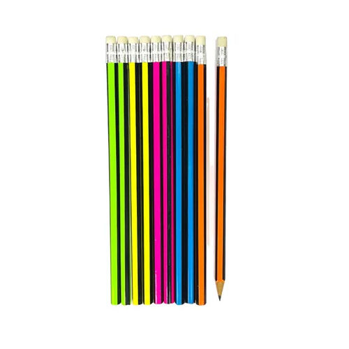 Neon Colour And Black Hexagon Rubber Tip Pencils - Color: Multicolor