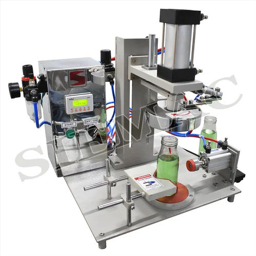 PLC Based Semi Automatic Lug Cap Sealing Machine with Bottle Clamping