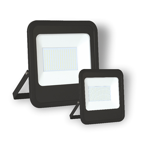 Shine Plus Glass LED Flood Light - Aluminium Pressure Die Cast, IP66 Rated, Black, 10W to 200W Options, 100 Lumen Output