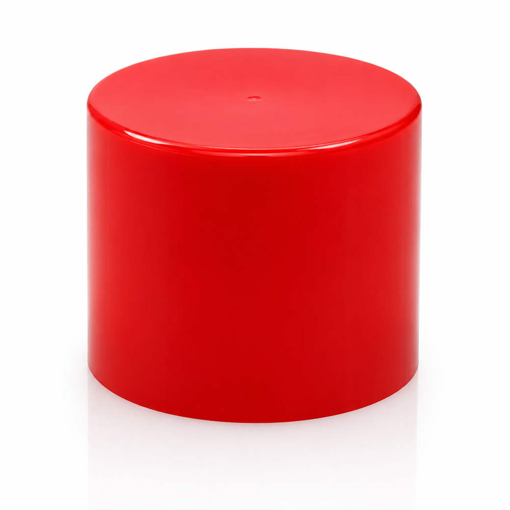 Dome Round Plastic Bottle Cap - Plastic Material, 28mm Size, Vibrant Red Color - Screw Cap for Bottles in Food & Beverage or Cosmetic Packaging