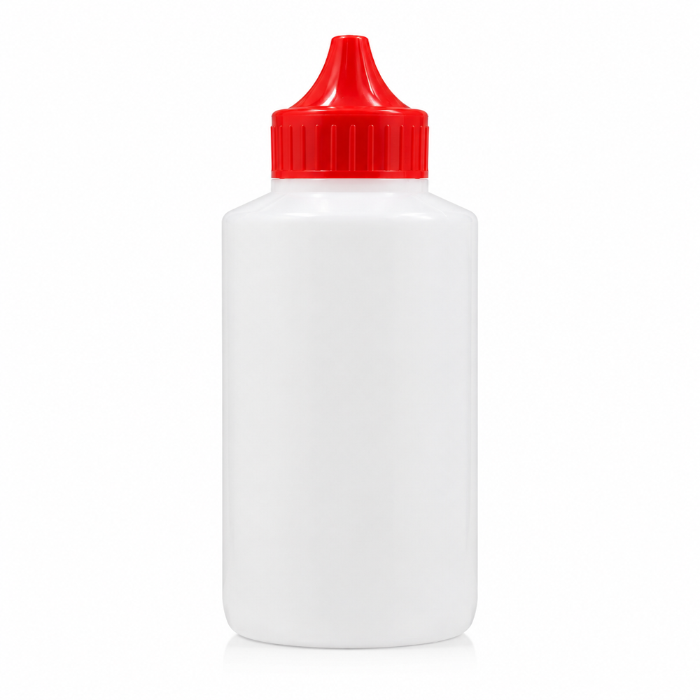 80ml Fabric Glue Plastic Bottle - Plastic, 80 Milliliter (ML) Capacity, Red and White Color, Round Shape, Screw Cap Sealing | Perfect for Fabric Bonding and Repairs