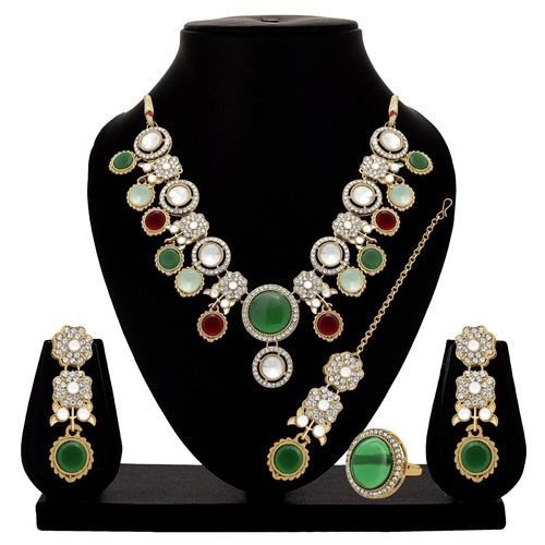 Blooming Grace Mehandi plated Choker Necklace Set.