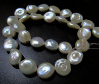 Natural Coin Shape White Pearl 12-13mm Beads Strand 16 inches Long