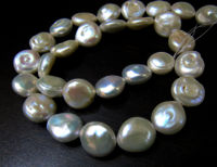 Natural Coin Shape White Pearl 12-13mm Beads Strand 16 inches Long