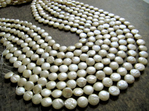 Natural Pearl Coin Shape 11-12mm Beads Strand 16 inches Long