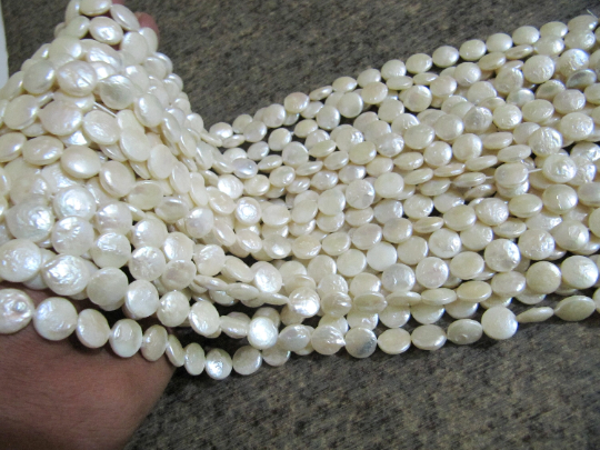 Natural Pearl Coin Shape 11-12mm Beads Strand 16 inches Long