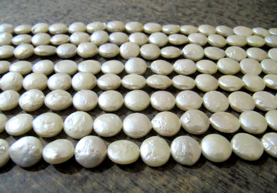 Natural Pearl Coin Shape 11-12mm Beads Strand 16 inches Long