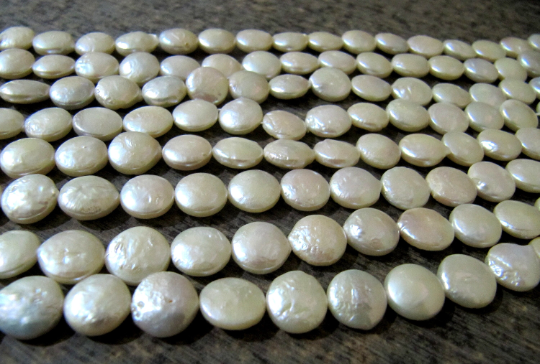 Natural Pearl Coin Shape 11-12mm Beads Strand 16 inches Long