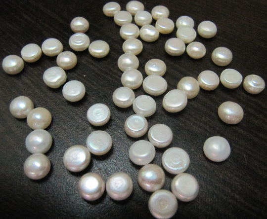 10 Pcs Set Natural White Pearls Coin Shape Round Plain 7 To 10mm Pearl