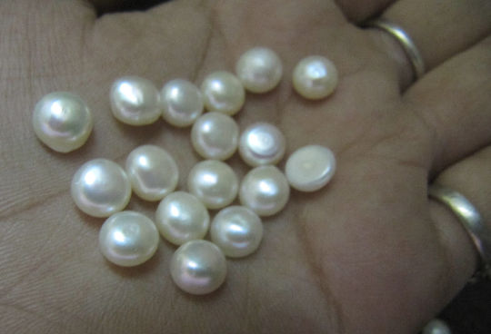 10 Pcs Set Natural White Pearls Coin Shape Round Plain 7 To 10mm Pearl