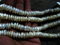 Natural White Pearl Button Disc Shape 10 to 11mm Beads Strand 8 inches Long