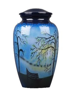 Aluminium Classic Printed, Enameled Ash Cremation Urn - Color: Blue