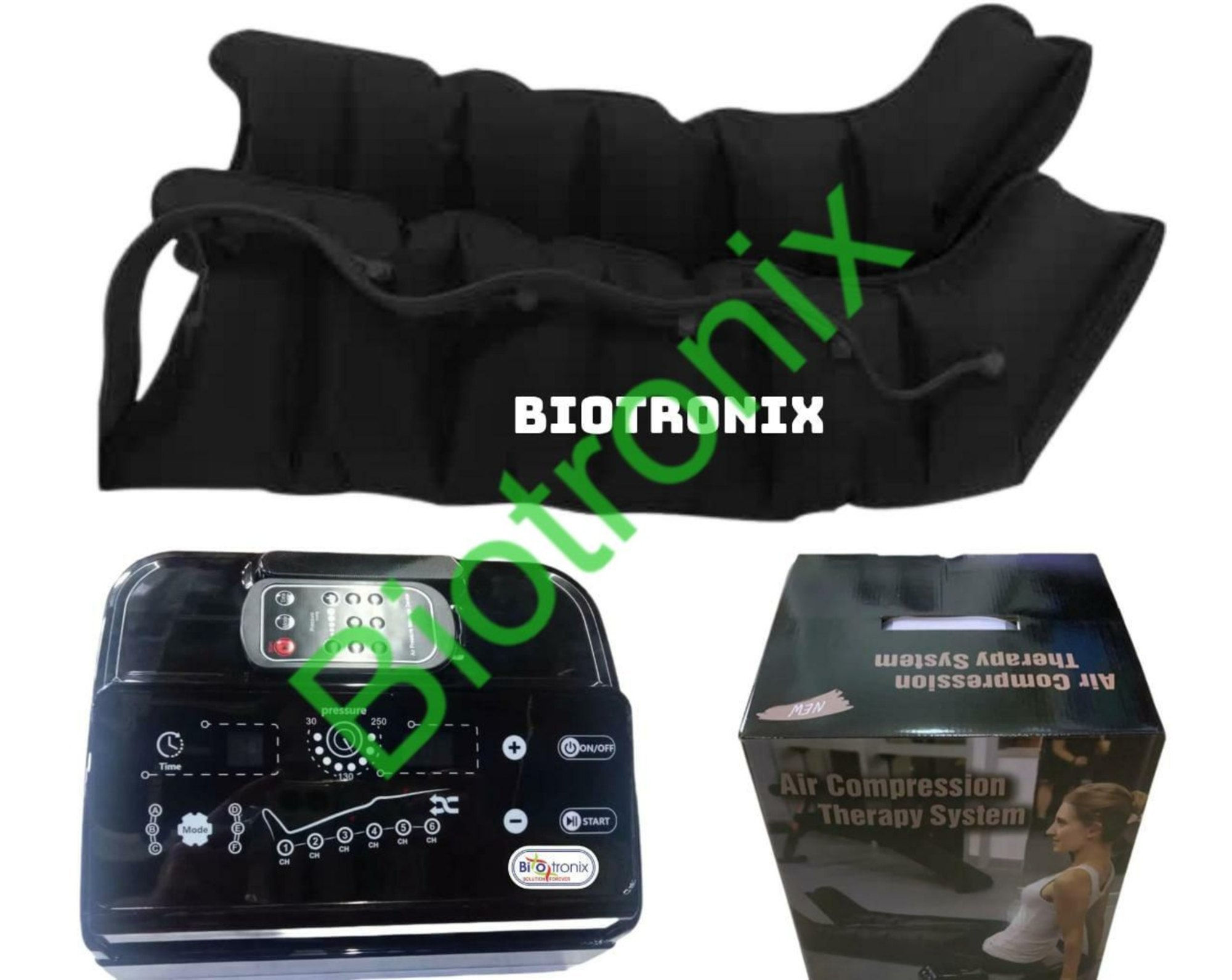 Biotronix 6 Chamber Lymphedema Pump Digital With Remote with 2 Legs Cuffs ,1 Arm Cuff ,1 Waist Cuff