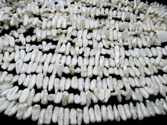 Natural White Biwa Pearl Fancy Shape 16to20mm Beads 34 Inches long